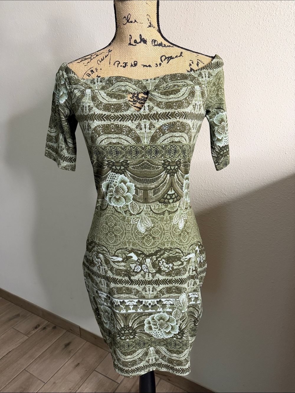 Olive Green Floral Off-Shoulder Dress